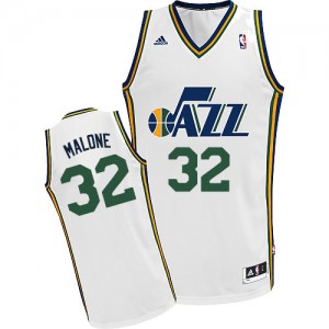 Maillot NBA Blanc Karl Malone #32 Utah Jazz Home Swingman Homme Adidas