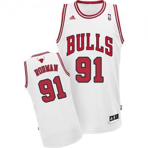 Chicago Bulls #91 Adidas Home Blanc Swingman Maillot d'équipe de NBA 100% authentique - Dennis Rodman pour Homme