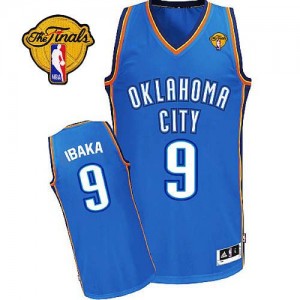 Maillot NBA Bleu royal Serge Ibaka #9 Oklahoma City Thunder Road Finals Patch Authentic Homme Adidas