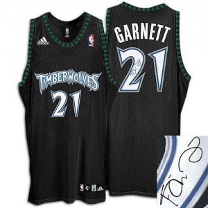 Maillot NBA Minnesota Timberwolves #21 Kevin Garnett Noir Adidas Authentic Augotraphed - Homme