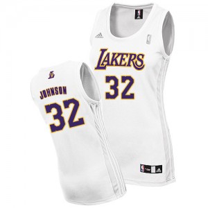 Maillot NBA Los Angeles Lakers #32 Magic Johnson Blanc Adidas Authentic Alternate - Femme