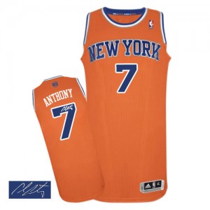 Maillot NBA Authentic Carmelo Anthony #7 New York Knicks Alternate Autographed Orange - Homme