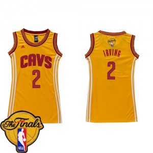 Cleveland Cavaliers Kyrie Irving #2 Dress 2015 The Finals Patch Authentic Maillot d'équipe de NBA - Or pour Femme