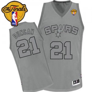 Maillot NBA San Antonio Spurs #21 Tim Duncan Gris Adidas Authentic Big Color Fashion Finals Patch - Homme