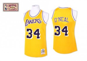 Maillot NBA Or Shaquille O'Neal #34 Los Angeles Lakers Throwback Swingman Homme Mitchell and Ness