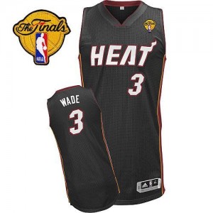 Miami Heat Dwyane Wade #3 Road Finals Patch Authentic Maillot d'équipe de NBA - Noir pour Homme