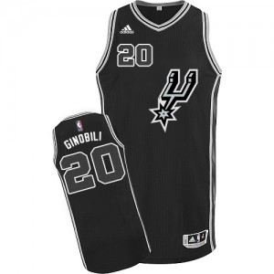 Maillot NBA San Antonio Spurs #20 Manu Ginobili Noir Adidas Authentic New Road - Homme