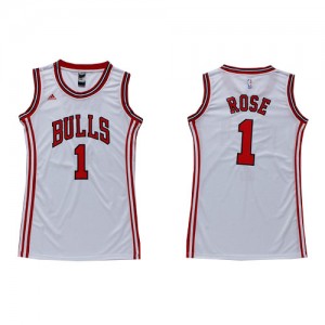 Maillot NBA Blanc Derrick Rose #1 Chicago Bulls Dress Swingman Femme Adidas