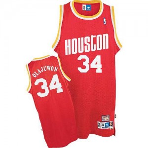 Maillot NBA Houston Rockets #34 Hakeem Olajuwon Rouge Adidas Swingman Throwback - Homme