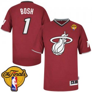 Maillot NBA Miami Heat #1 Chris Bosh Rouge Adidas Authentic 2013 Christmas Day Finals Patch - Homme