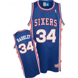 Maillot NBA Bleu Charles Barkley #34 Philadelphia 76ers Throwback Authentic Homme Adidas