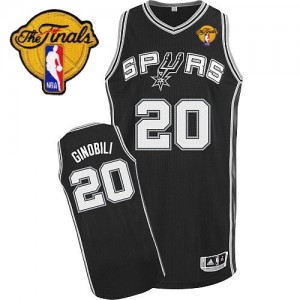 Maillot NBA San Antonio Spurs #20 Manu Ginobili Noir Adidas Authentic Road Finals Patch - Homme