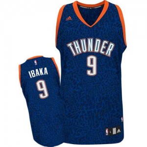 Maillot NBA Bleu Serge Ibaka #9 Oklahoma City Thunder Crazy Light Authentic Homme Adidas