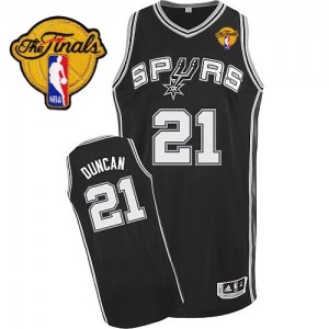 San Antonio Spurs #21 Adidas Road Finals Patch Noir Authentic Maillot d'équipe de NBA 100% authentique - Tim Duncan pour Enfants