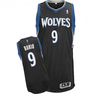 Maillot NBA Minnesota Timberwolves #9 Ricky Rubio Noir Adidas Authentic Alternate - Enfants