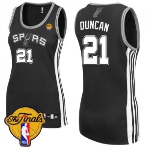 Maillot NBA Noir Tim Duncan #21 San Antonio Spurs Road Finals Patch Authentic Femme Adidas