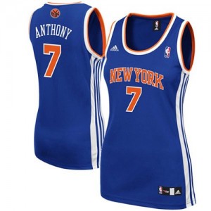 Maillot NBA New York Knicks #7 Carmelo Anthony Bleu royal Adidas Swingman Road - Femme