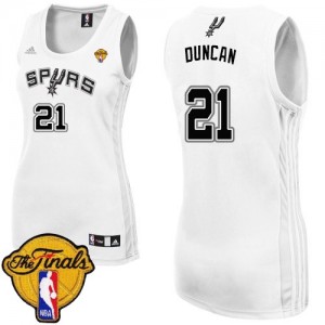Maillot NBA San Antonio Spurs #21 Tim Duncan Blanc Adidas Swingman Home Finals Patch - Femme