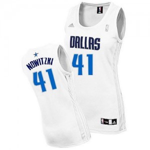 Maillot NBA Dallas Mavericks #41 Dirk Nowitzki Blanc Adidas Swingman Home - Femme