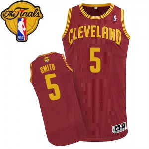 Maillot NBA Vin Rouge J.R. Smith #5 Cleveland Cavaliers Road 2015 The Finals Patch Authentic Homme Adidas