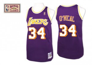 Los Angeles Lakers Mitchell and Ness Shaquille O'Neal #34 Throwback Authentic Maillot d'équipe de NBA - Violet pour Homme