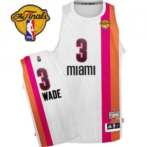 Maillot NBA Miami Heat #3 Dwyane Wade Blanc Adidas Authentic ABA Hardwood Classic Finals Patch - Homme