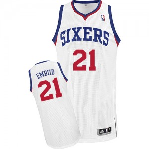 Philadelphia 76ers #21 Adidas Home Blanc Authentic Maillot d'équipe de NBA prix d'usine en ligne - Joel Embiid pour Homme