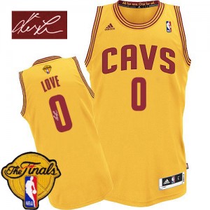 Maillot NBA Cleveland Cavaliers #0 Kevin Love Or Adidas Authentic Alternate Autographed 2015 The Finals Patch - Homme