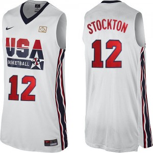 Team USA #12 Nike 2012 Olympic Retro Blanc Authentic Maillot d'équipe de NBA pas cher en ligne - John Stockton pour Homme