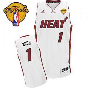 Maillot NBA Blanc Chris Bosh #1 Miami Heat Home Finals Patch Swingman Homme Adidas