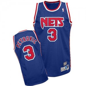 Brooklyn Nets Drazen Petrovic #3 Throwback Authentic Maillot d'équipe de NBA - Bleu pour Homme