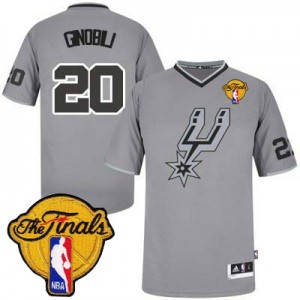 Maillot NBA San Antonio Spurs #20 Manu Ginobili Gris Adidas Authentic 2013 Christmas Day Finals Patch - Homme
