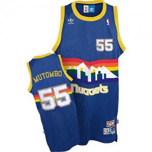 Denver Nuggets Dikembe Mutombo #55 Throwback Swingman Maillot d'équipe de NBA - Bleu clair pour Homme