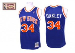 New York Knicks #34 Mitchell and Ness Throwback Bleu royal Authentic Maillot d'équipe de NBA à vendre - Charles Oakley pour Homme