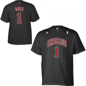 Tee-Shirt NBA Chicago Bulls #1 Derrick Rose Noir Adidas Game Time - Homme
