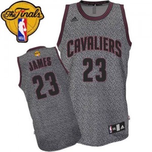 Maillot NBA Cleveland Cavaliers #23 LeBron James Gris Adidas Authentic Static Fashion 2015 The Finals Patch - Homme