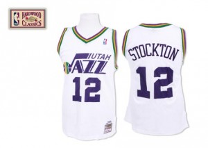 Utah Jazz #12 Mitchell and Ness Throwback Blanc Swingman Maillot d'équipe de NBA 100% authentique - John Stockton pour Homme