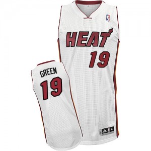 Maillot NBA Miami Heat #19 Gerald Green Blanc Adidas Authentic Home - Homme