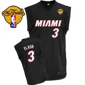 Maillot NBA Noir Dwyane Wade #3 Miami Heat Flash Fashion Finals Patch Authentic Homme Adidas