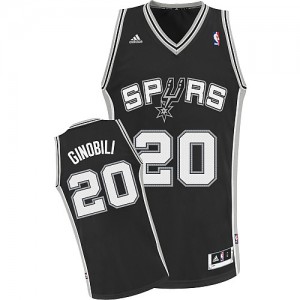 Maillot NBA Noir Manu Ginobili #20 San Antonio Spurs Road Swingman Homme Adidas