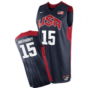 Maillot NBA Team USA #15 Carmelo Anthony Bleu marin Nike Authentic 2012 Olympics - Homme