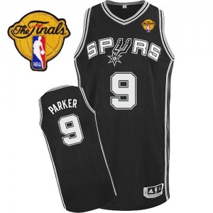 Maillot Authentic San Antonio Spurs NBA Road Finals Patch Noir - #9 Tony Parker - Homme