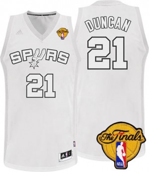 Maillot NBA San Antonio Spurs #21 Tim Duncan Blanc Adidas Swingman Winter On-Court Finals Patch - Homme