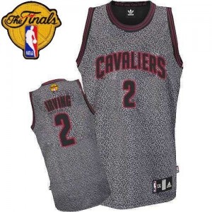 Maillot NBA Cleveland Cavaliers #2 Kyrie Irving Gris Adidas Authentic Static Fashion 2015 The Finals Patch - Homme