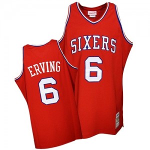 Maillot Authentic Philadelphia 76ers NBA Throwback Rouge - #6 Julius Erving - Homme