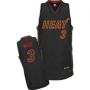 Maillot NBA Miami Heat #3 Dwyane Wade Fibre de carbone noire Adidas Authentic Fashion - Homme
