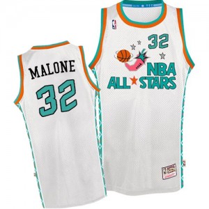Maillot NBA Blanc Karl Malone #32 Utah Jazz Throwback 1996 All Star Authentic Homme Mitchell and Ness
