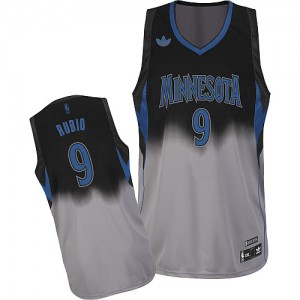 Minnesota Timberwolves Ricky Rubio #9 Fadeaway Fashion Swingman Maillot d'équipe de NBA - Gris noir pour Homme