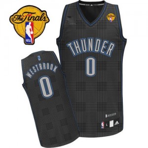 Maillot NBA Noir Russell Westbrook #0 Oklahoma City Thunder Rhythm Fashion Finals Patch Authentic Homme Adidas