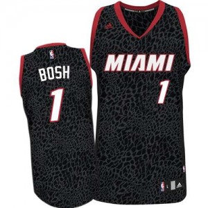 Maillot NBA Miami Heat #1 Chris Bosh Noir Adidas Authentic Crazy Light - Homme